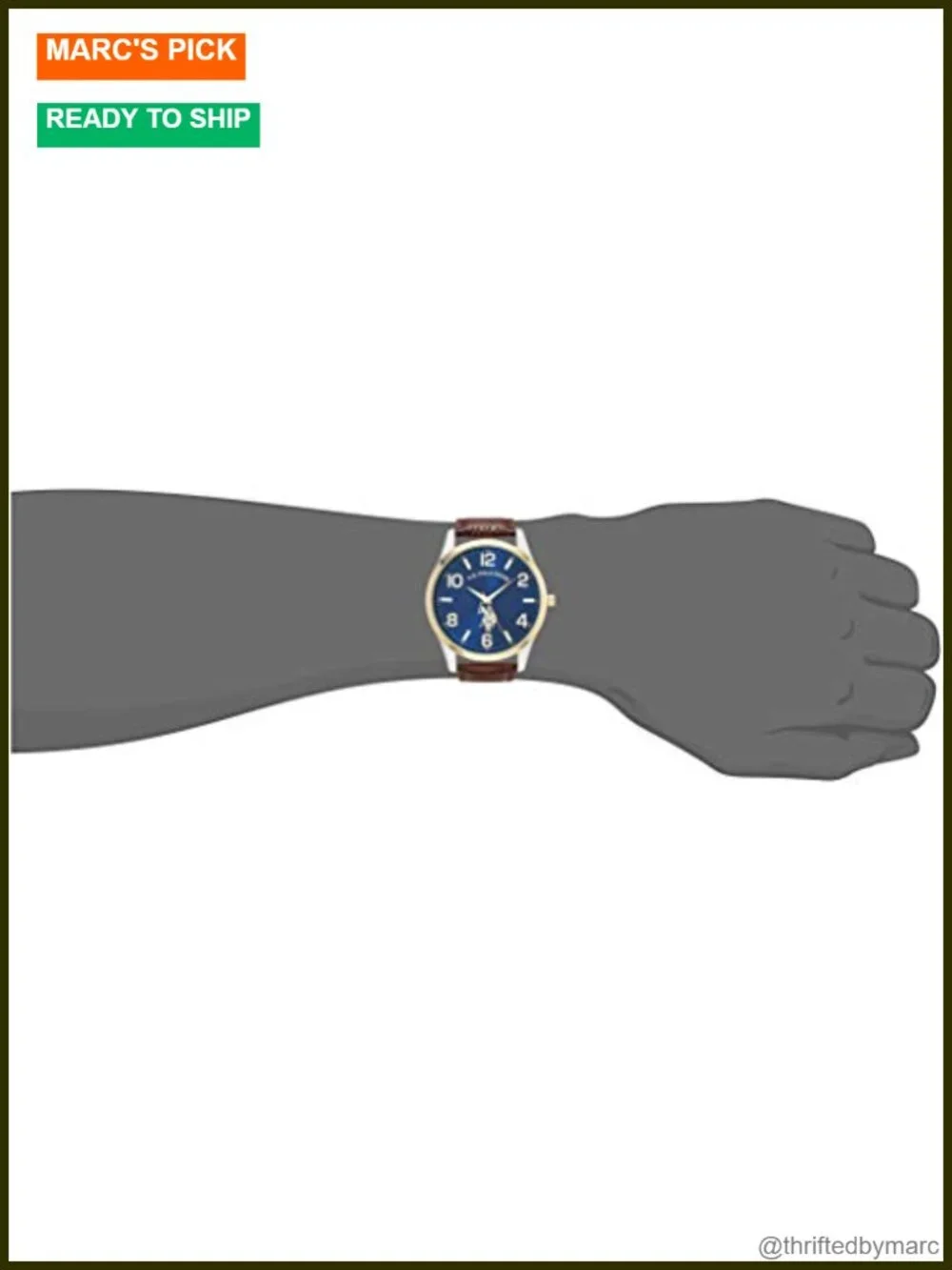 Men's Analog Dress Watch with Blue Sunray Dial Gold-Tone Bezel and Brown Faux